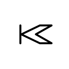 Stylized graphic representation of a two-pronged arrow pointing left, combining elements of an arrow and letter 'K', in black and white.