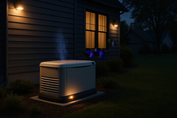 Backup generator keeping lights on during power outage at night