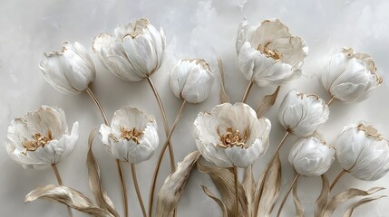 Elegant White Tulips With Gold Accents On Light Beige Background