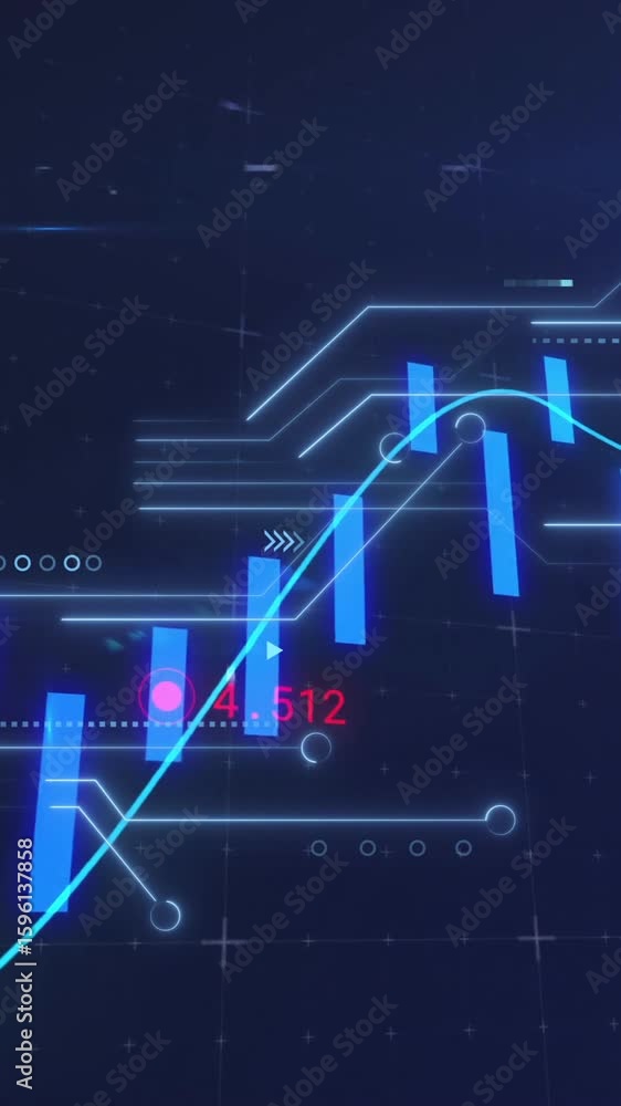 Poster digital graph and data processing animation over blue futuristic background
