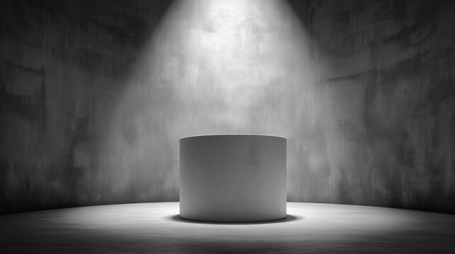 Cylindrical podium with plaster texture finish positioned in bottom third for minimalist product displays and contemporary design concepts