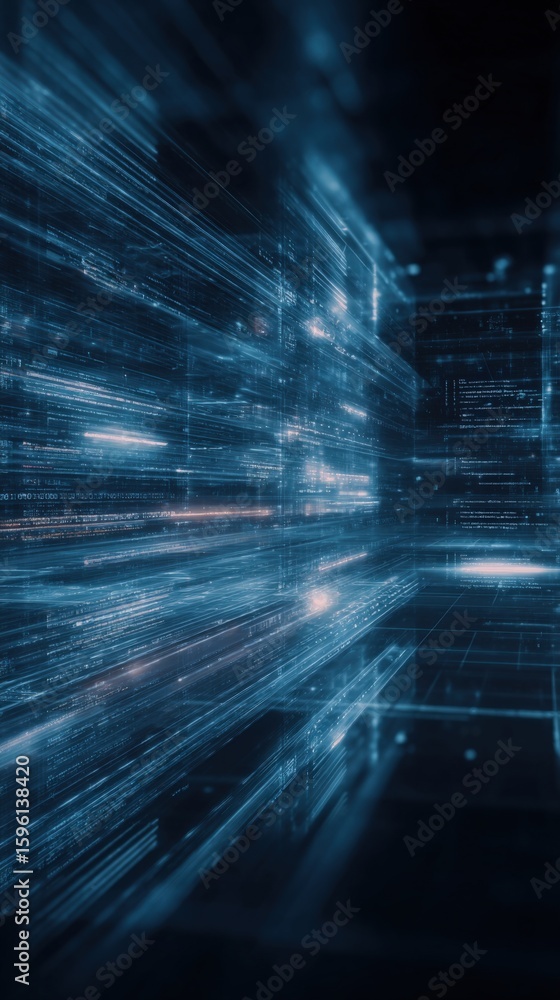 Poster futuristic digital cityscape with neon lights and streaming data representing advanced technology an