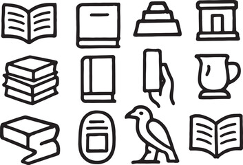 Collection of ancient Egyptian hieroglyphic symbols and objects