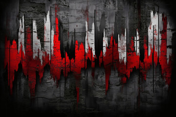 Grungy Red and White Audio Waveform on Dark Textured Background