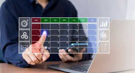 Businessman time management for efficient work, appointment, event planning, time management and...