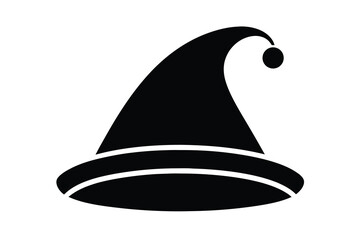 Black and White Witch Hat Icon with Ball on Tip