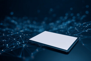 Tablet similar to iPad Pro 14-inch with blank white screen for application demonstrations and tech concepts