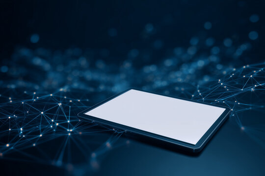 Tablet similar to iPad Pro 14-inch with blank white screen for application demonstrations and tech concepts