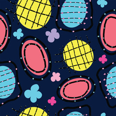 A vibrant seamless pattern combining colorful abstract shapes, glittery strokes and artistic floral elements. Perfect for floral prints, wallpapers, digital papers, stationary and decorative projects.