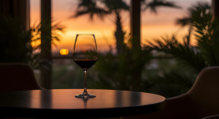 Enjoy a glass of exquisite red wine as the sun sets, painting the sky with vibrant colors, creating a perfect moment of tranquility and relaxation.