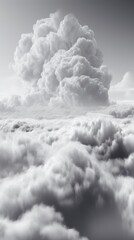 Dramatic Black and White Cloudscape with Towering Cumulus Clouds and Soft Lighting