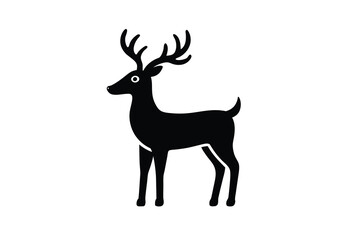 Simple Black Silhouette of a Deer with Antlers