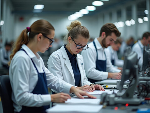 Travail collaboratif de chercheurs en laboratoire high-tech pour une analyse scientifique de haute précision
