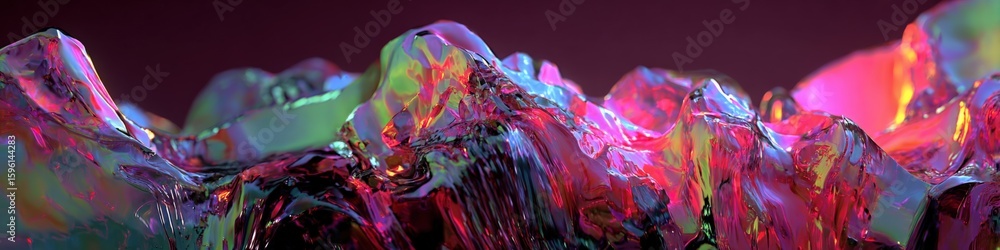 Poster vibrant multicolored abstract ice crystal formation with iridescent surface in a close-up view showi