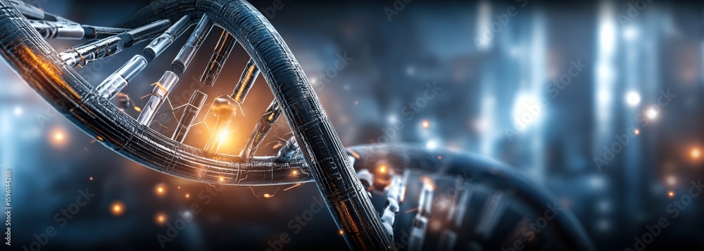 Aufkleber highly detailed close-up of a modern dna double helix structure with bright lighting effect and tech