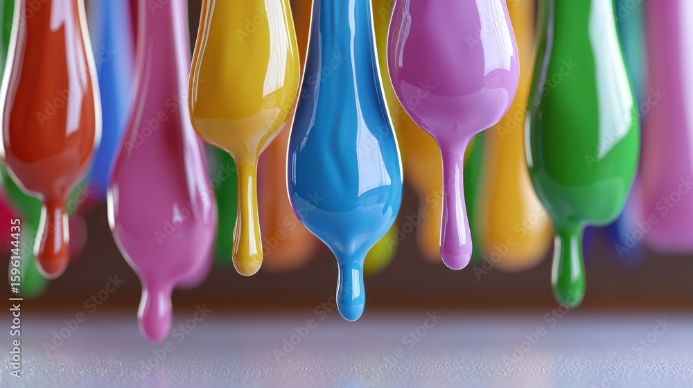 Poster abstract close-up of colorful paint drips, creating a vibrant and artistic design