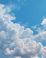 Puffy white clouds floating in a bright blue sky