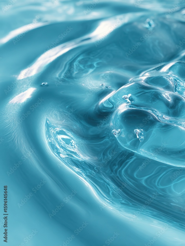 Poster close-up of flowing clear blue water with gentle ripples and reflections creating a smooth textured 