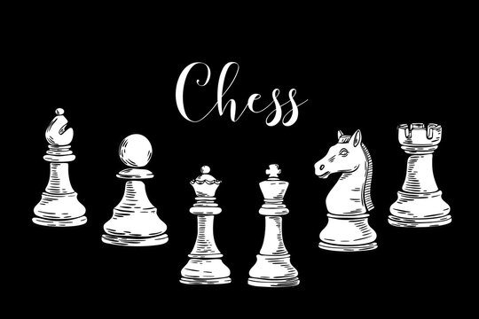 Chess sketch illustration with white figures on black
