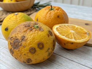 Citrus Fruit with Citrus Canker Showing Discolored and Spotted Skin