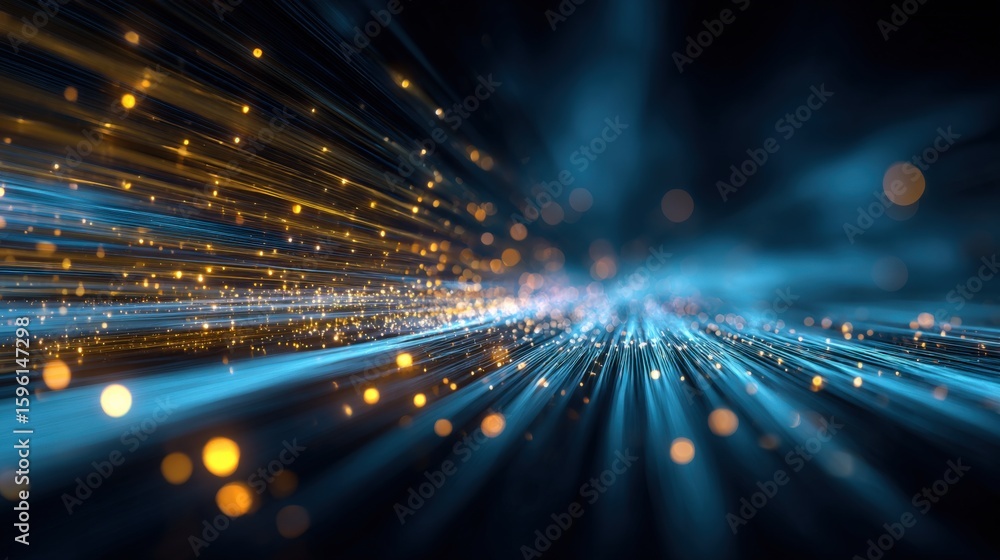 Poster vibrant abstract digital background with dynamic streaks of glowing light and sparkling particles in
