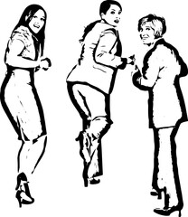 Rear view of women running and looking back