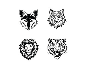 Obraz premium Tiger, Lion, Wolf And Fox Head Vector Tribal Line Art Animal Faces for Tattoo, Logo, T-Shirt Editable And Print-Ready