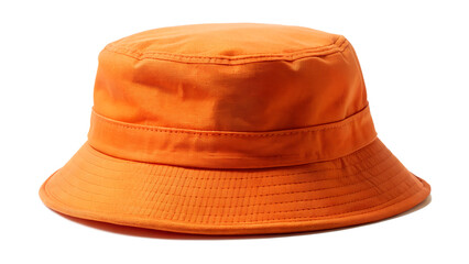 An orange bucket hat isolated on transparent background, a trendy accessory for summer and sun protection