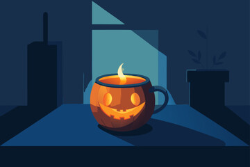 Bat Themed Cups on Haunted Tray Vector Illustration