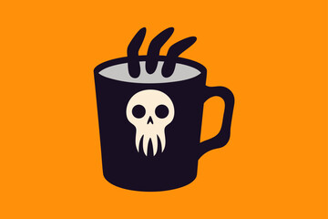 Skull Cups on Creepy Altar Scene Vector Illustration