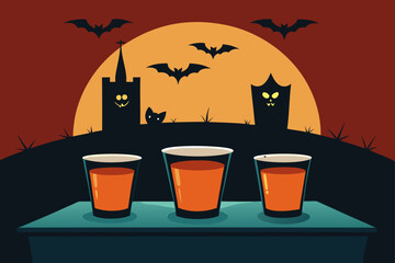 Jack O Lantern Cup on Mantelpiece Glow Vector Illustration