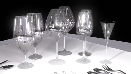 Set a Formal Dinner Table, close-up some kinds glasses.