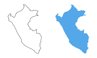 Peru Country Map. Blue silhouette and outline isolated on white background	