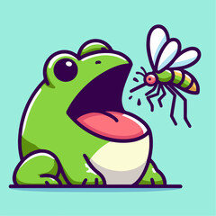 illustration of a frog eating a mosquito