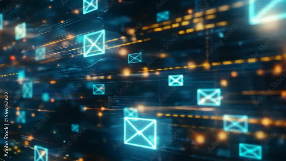Aufkleber digital email network flow - abstract digital illustration depicting a futuristic network of glowing