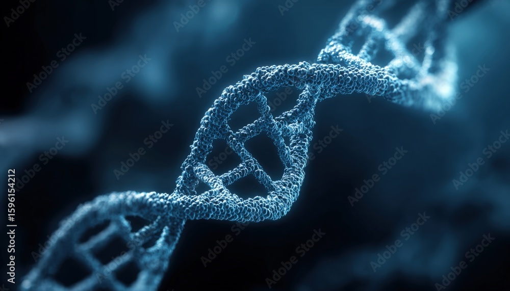 Poster highly detailed close-up of a dna double helix structure with intricate molecular patterns and a dar