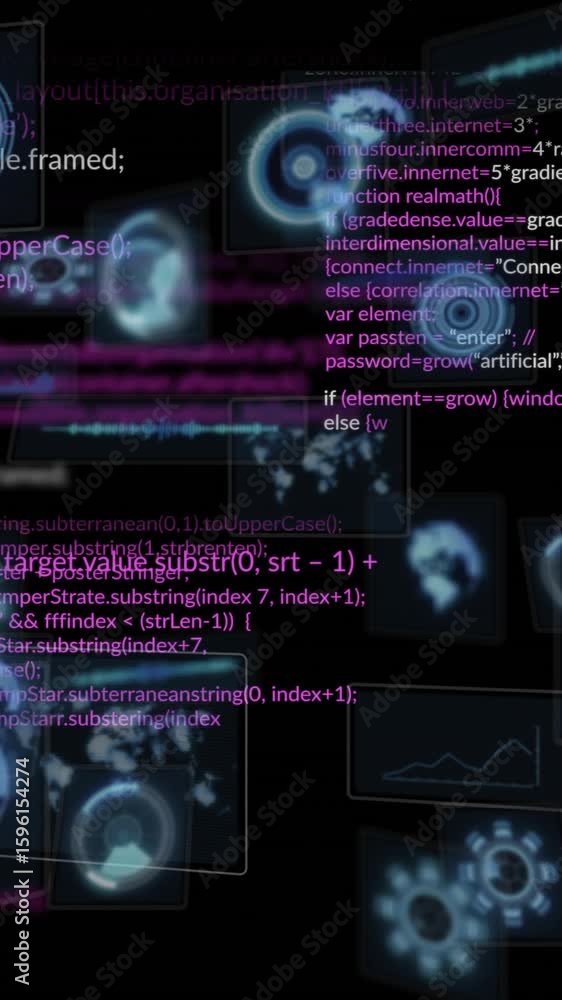 Poster Animation of glowing graphs and circular patterns for digital code visualization