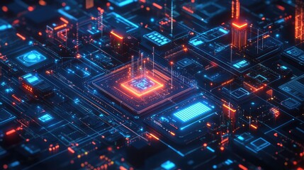 Microservices system visualization in clean modern UI style with segmented services, API calls, and interdependent functions across distributed tech layout 