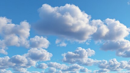 Fototapeta premium Beautiful blue sky with scattered fluffy white clouds on a clear sunny day, ideal for landscape, nature, and weather themes