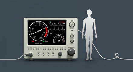 Medical Device Displaying Heart Rate With Silhouette on Dark Background