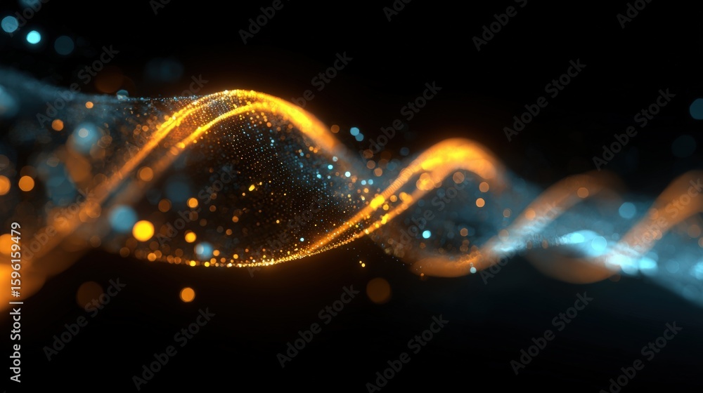Poster vibrant abstract digital wave connectivity background with bright neon light trails and particles fo