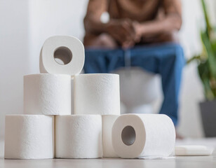  Person Sitting on Toilet in Bathroom Scene
