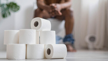  Person Sitting on Toilet in Bathroom Scene
