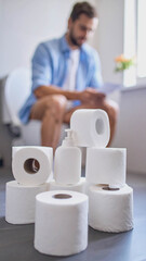  Person Sitting on Toilet in Bathroom Scene

