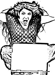 Frious woman with laptop  screaming