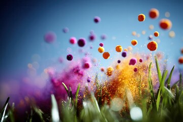 Colorful spring explosion in nature with vibrant pollen particles