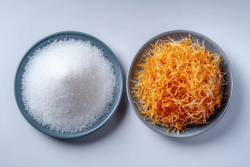 Crystallized sugar dried orange peel in bowls