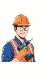 Skilled construction worker with drill and safety gear ready for building projects