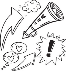 Confused Boy Thinking with Speech Bubble and Direction Arrows – Black and White Vector Illustration

