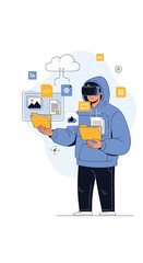 Immersive virtual reality experience demonstrating digital information organization and data management concepts